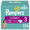 Pampers Cruisers Diapers - Size 3, One Month Supply (174 Count), Disposable Active Baby Diapers with Custom Stretch