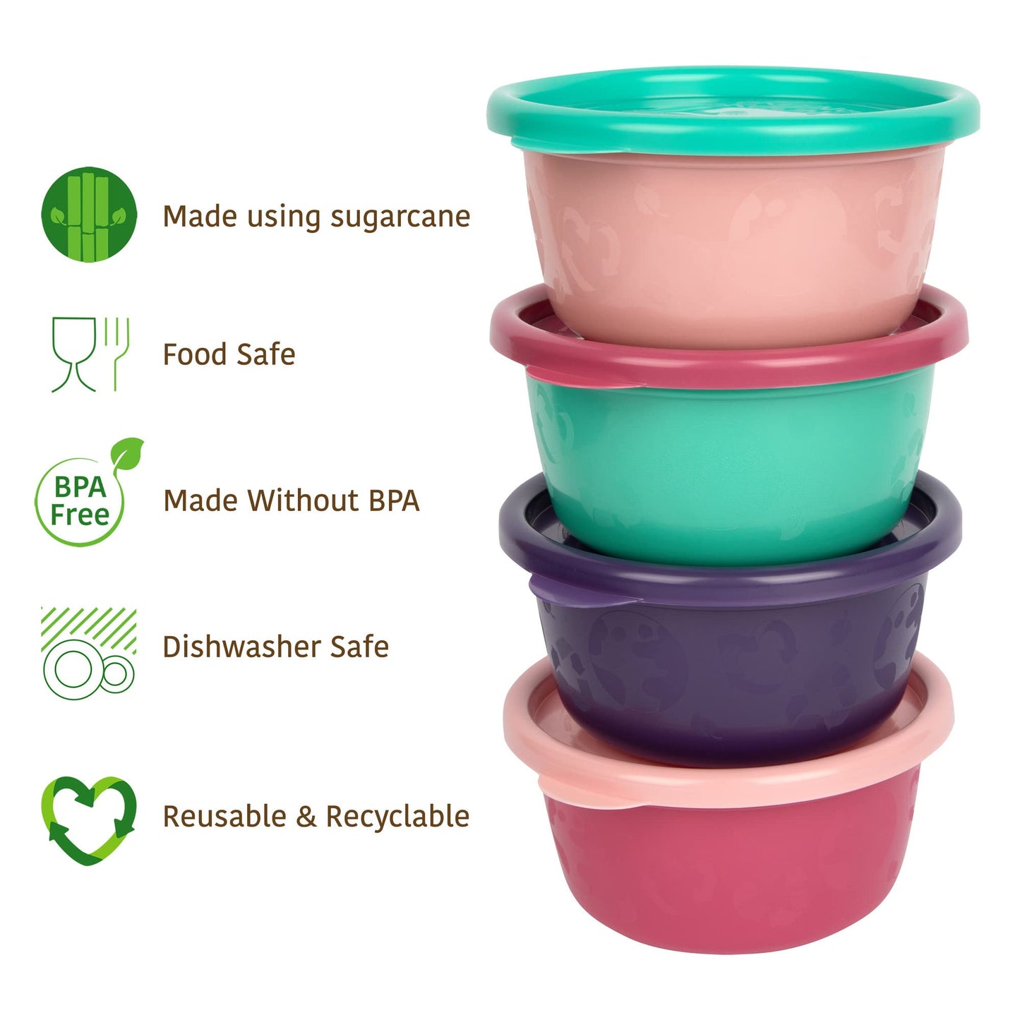 The First Years Greengrown Reusable Bowls With Lids - Toddler Snack Bowl - 8 Pack - Pink/Purple/Teal
