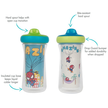 The First Years Marvel Insulated Sippy Cups - Spill Proof Insulated Toddler Cups With Bite-Resistant Hard Spout - 9 Ounces - 2 C