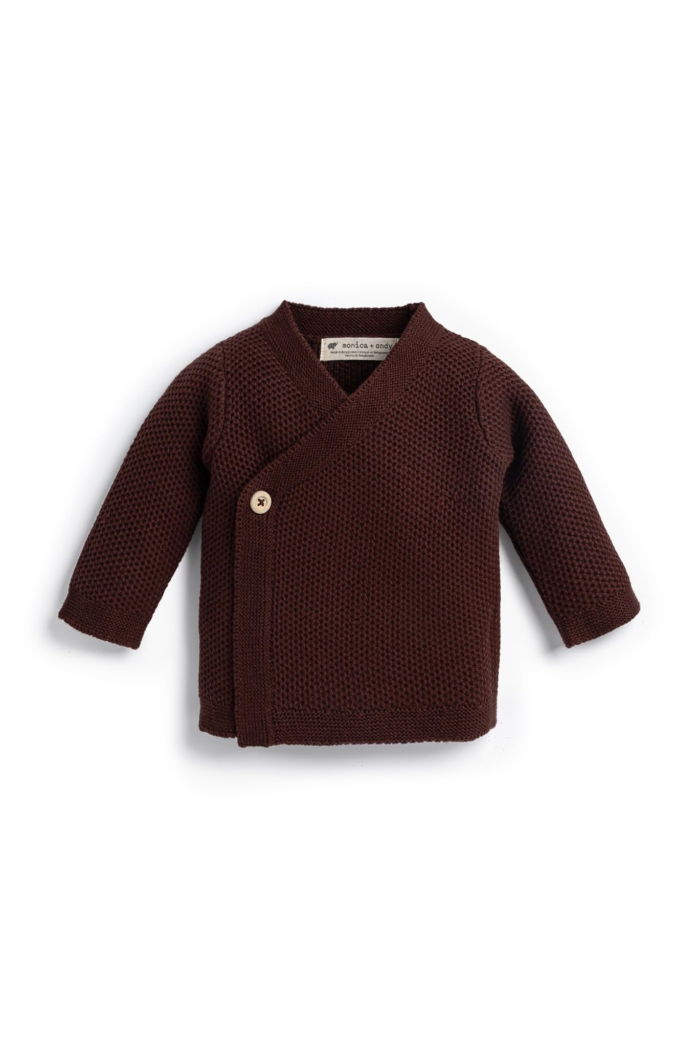 MONICA + ANDY Lucky Baby Cardigan, Size 6-9 Months, Chocolate Brown, 100% Organic Baby Clothes for Girls and Boys, Button Wrap C