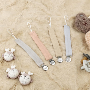 Pacifier Clip For Baby Boy And Girl - Linen Soft Fabric Pacifier Hold With Clip For Binky, Leash Soothie Holder Unisex 4 Pack (B