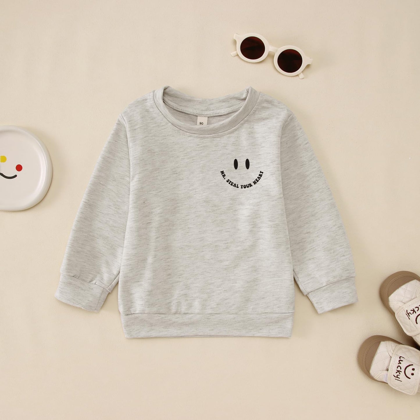 Boutikome Valentines Day Sweatshirt Toddler Baby Boy Mr. Steal Your Heart Shirts Long Sleeve Pullover Spring Tops Clothes(Grey,3