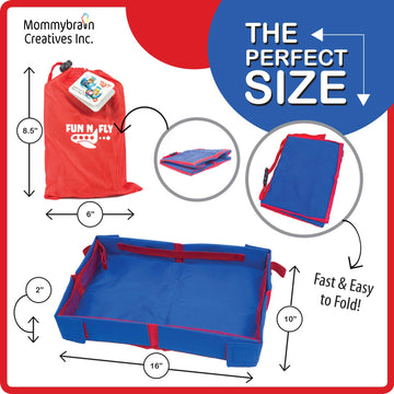 Fun N Fly Foldable Travel Tray - Blue Red Portable Durable Kids, Toddler, Baby Play Space And Snack Desk For Airplane Travel By