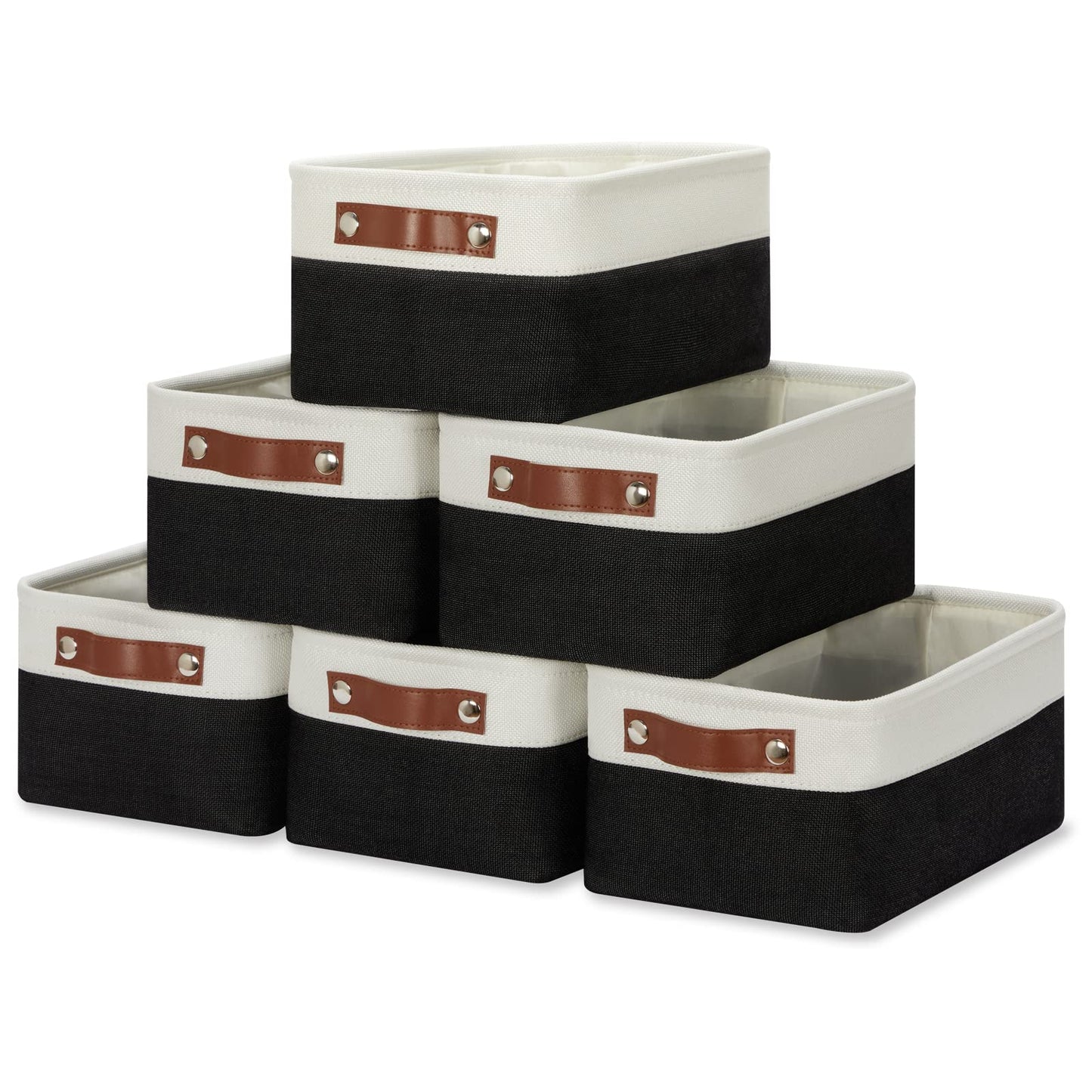 Hnzige Baskets Small Storage Baskets Fabric Bins(6 Pack)Decorative Baskets For Shelves, Empty Gift Baskets With Leather Handles,