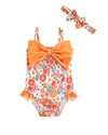 Mioglrie Toddler Baby 2T Swimsuit Girl 3T Bathing Suit Girls One Piece Swimwear Orange Floral Summer Beach Swim Suit
