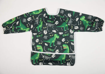Sigzagor Baby Bib Long Sleeved Shirt With Pocket 1-3 Years Old Toddler For Boys (Green Dinosaurs)