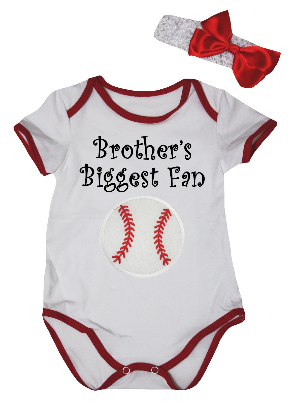 Petitebella Brother'S Biggest Fan Baseball White Red Baby Bodysuit Nb-18M (3-6 Months)