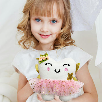 Hy.Mis Tooth Fairy Pillow With Pocket For Girls, Tooth Pillow For Tooth Fairy, Tooth Fairy Plush Dolls With Glittering Wings, To