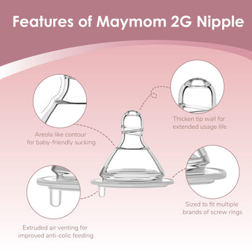 Maymom 2Nd Gen. Silicone Nipple Medium Flow, 4Pc; Compatible With Spectra/Motif Luna/Maymom Widemouth Bottles