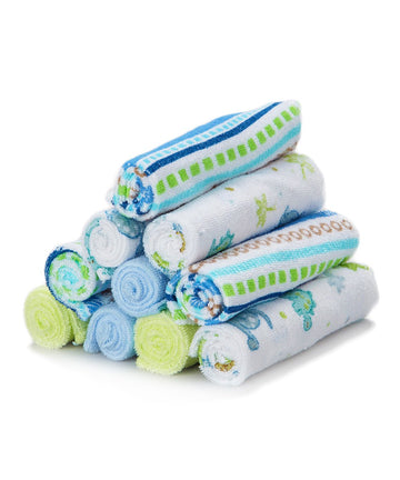 Spasilk 10 Pack Soft Terry Bath Washcloths - Newborn Boy Or Girl, Blue Stripes