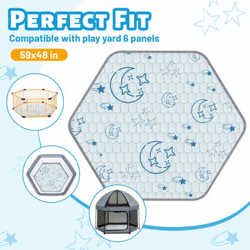 Hexagon Baby Play Mat 59X48 Inches: Thick & Soft 6 Panel Playpen Mattress For Babies Toddlers Infant - Non-Slip Silicon Dot Craw