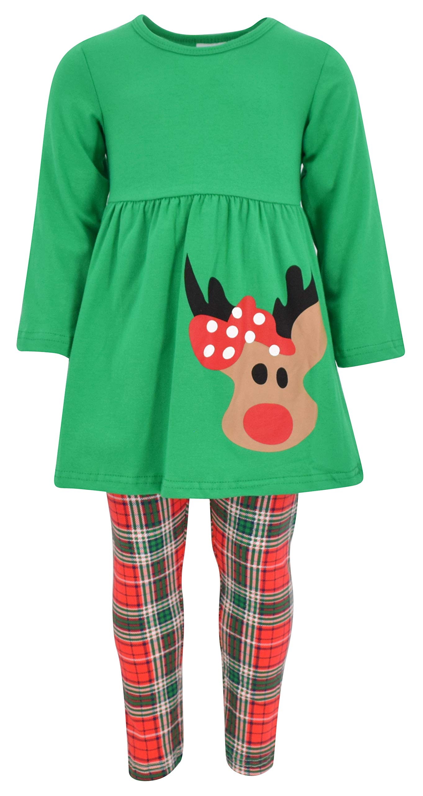 Unique Baby Girls 3 Piece Christmas Reindeer Legging Set Outfit (4 Years, Green)