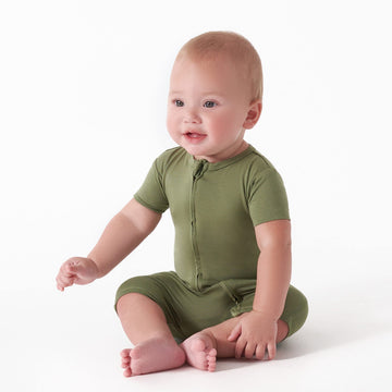 Gerber Unisex Baby Buttery-Soft Short Sleeve With Viscose Made Eucalyptus Romper, Moss, 12 Months Us