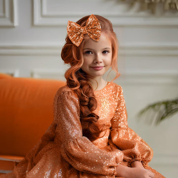 Lanmerry Hair Bows: Sequined Alligator Hair Clips With Big 5' Orange Bows For Girls, Babies, Toddlers, And Teens