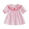 Toddler Baby Girl Valentines Day Outfit Ruffle Smocked Heart Embroidery Dress Plaid Playwear Summer Outfit 6M-4T (Pink, 12-18 Mo
