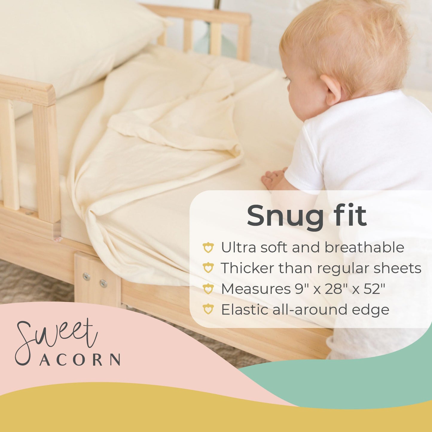 Sweet Acorn 3 Piece Toddler Bedding Sets - Organic Cotton Jersey Knit - Fits Convertible Cribs And Mattresses - 9' X 28' X 52'