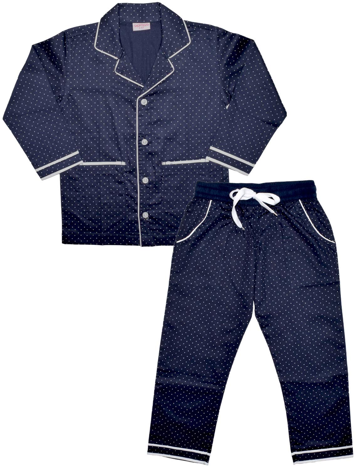 SHOPmOZO Pure Cotton Dot Printed Night Suit for Girls Top and Bottom Combo Sleep Wear (SM00164GIRLSSWSS_1112Y Navy Blue)