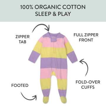 Honestbaby Baby Celebration Sleep & Play Footed One-Piece Pajama Sleeper 100% Organic Cotton, Easter Stripe Pink