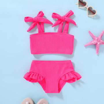 Younger Tree Toddler Girls Two Pieces Swimsuit Color Block Stripe Swimwear Summer Beach Bathing Suit 18M-5T(Pink#2 5-6T)