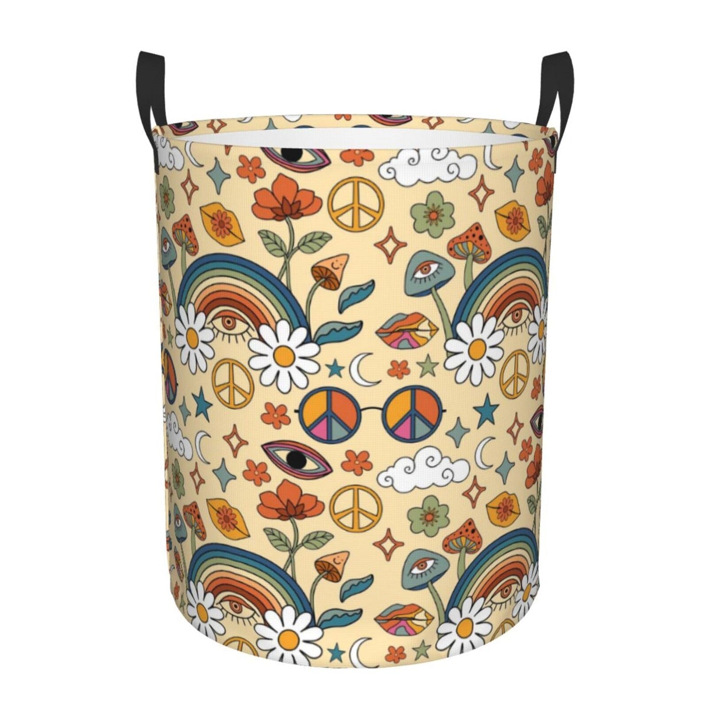 Pevtufa 70s Hippie Style Foldable Laundry Basket Organizer,Fabric Clothes Toy Storage Basket Nursery Hamper Storage Bin For Hous