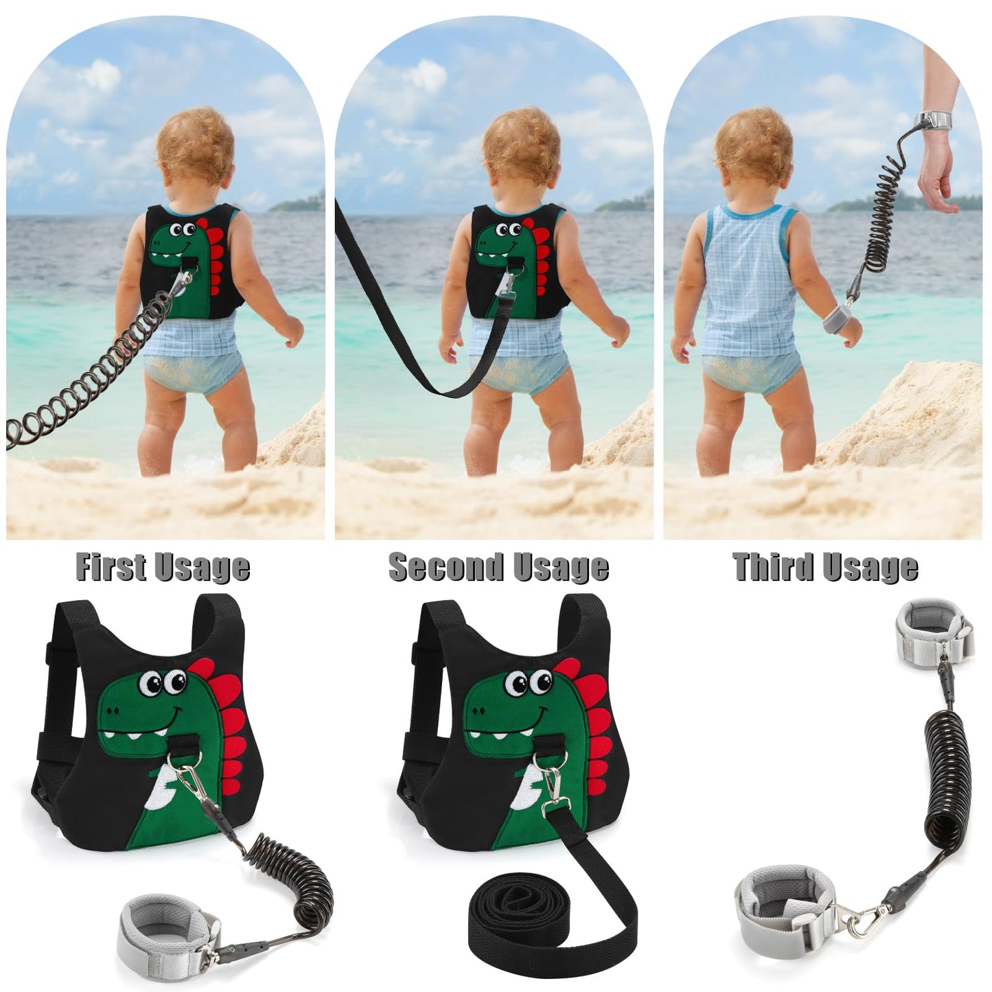 Toddler Leash-Baby Walking Safty Harness And Child Anti Lost Wrist Link For Girls/Boys Travel (Black)