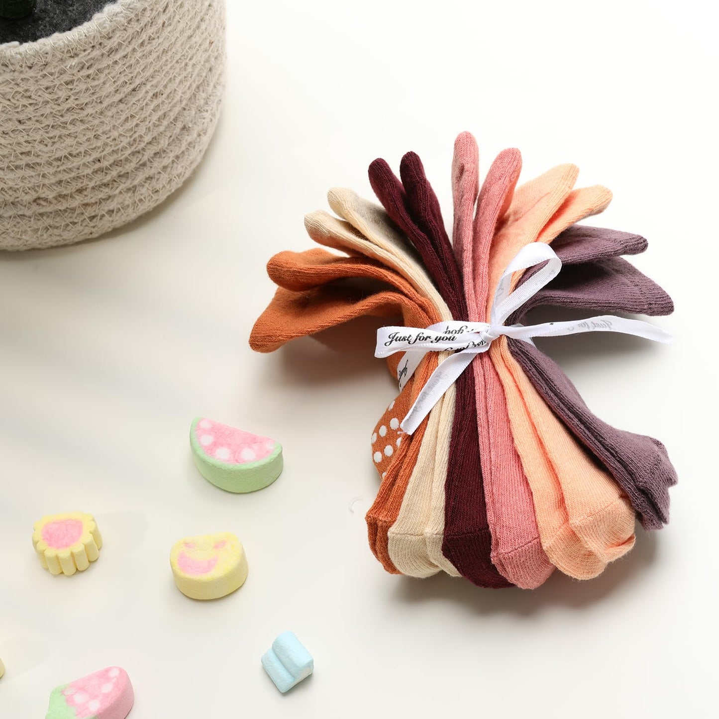 Jakidar 12 Pack Baby Socks Cotton Crew Toddler Socks Grips Non Slip Bottom Kids Socks, Purple Pink Orange Peach Fuzz Khaki 2-4T