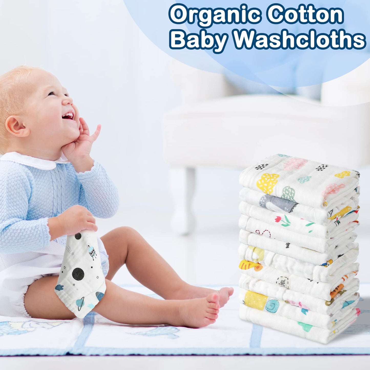 Kenning 30 Pieces Muslin Baby Washcloths For Newborn 10 X10 Soft Absorbent Muslin Burp Cloths Wash Clothes Baby Face Towels