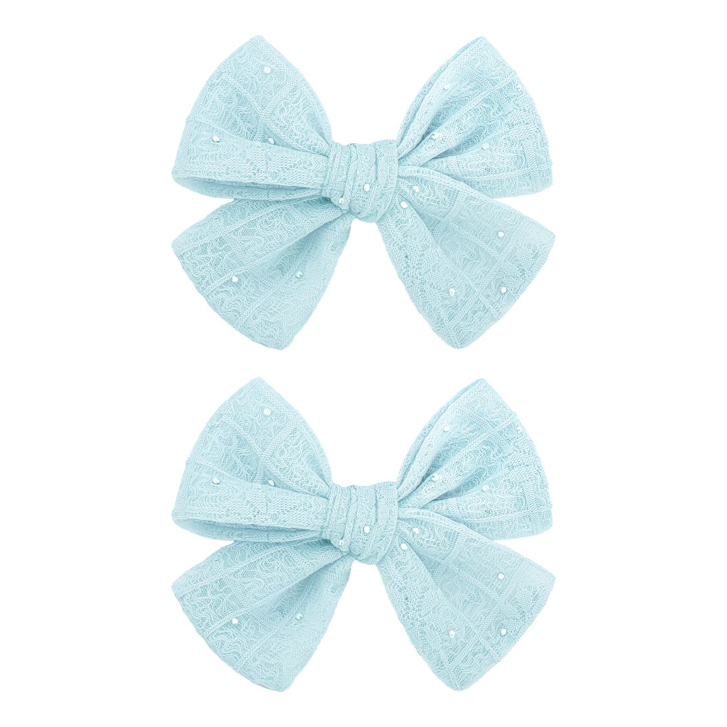 YanJie 2PCS Lace Hair Bow Clips 4 Light Blue Alligator Barrettes Bows with Rhinestone Baby Girl Hair Accessories for Infant Todd