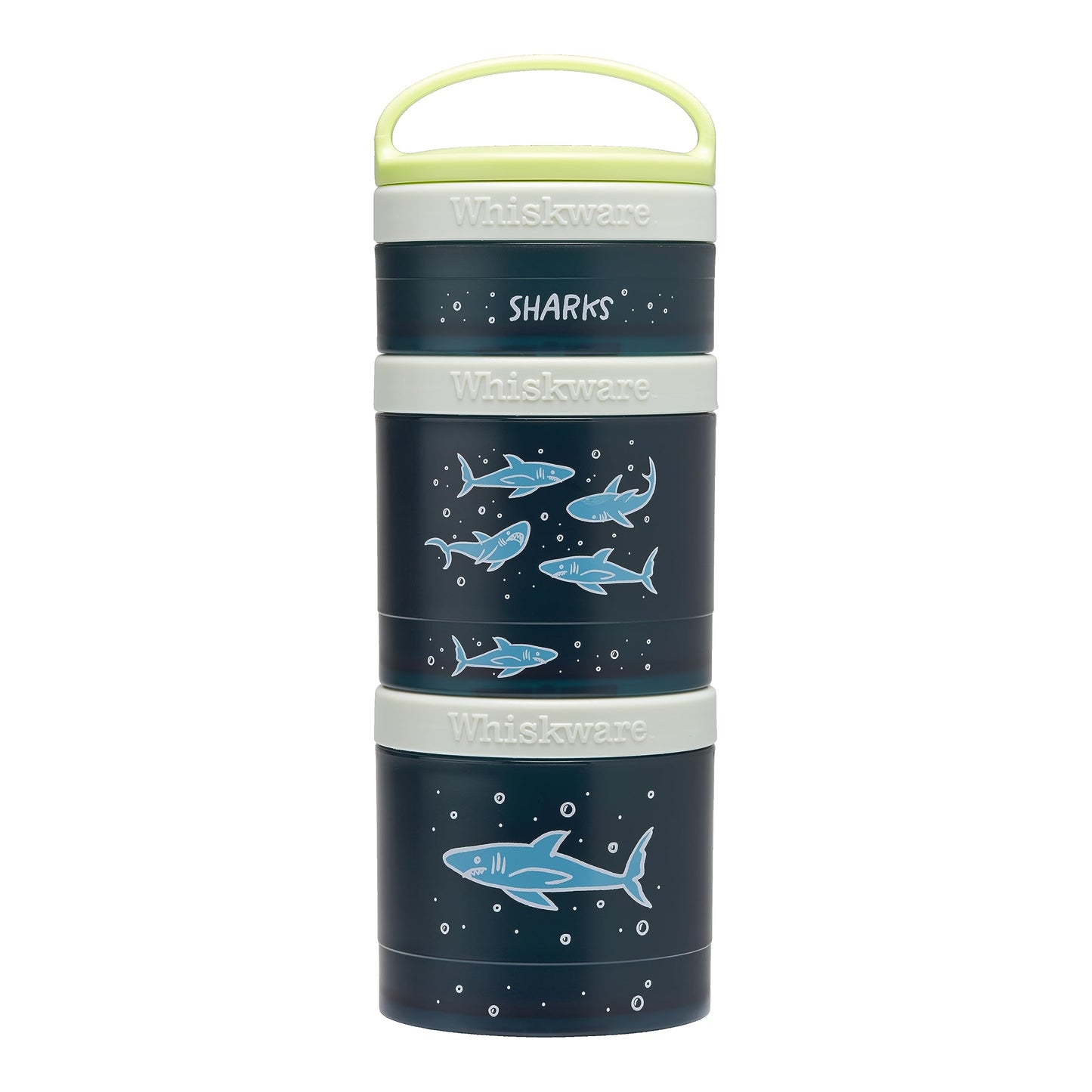 Whiskware Stackable Snack Containers for Kids and Toddlers, 3 Stackable Snack Cups for School or Travel, Sharks(Pack of 1)