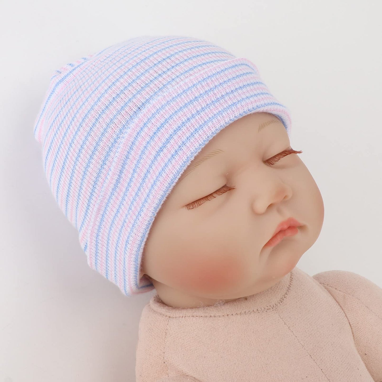 Dreshow Bqubo Newborn Baby Hats Hospital Cotton Hat Premie Baby Stripe Beanie Infant Caps For 0-3 Months