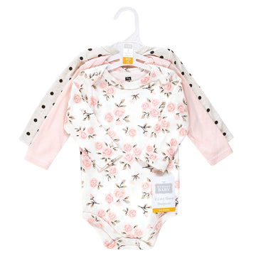 Hudson Baby Unisex Baby Cotton Long-Sleeve Bodysuits, Cinnamon Pink Prints 3-Pack, Preemie