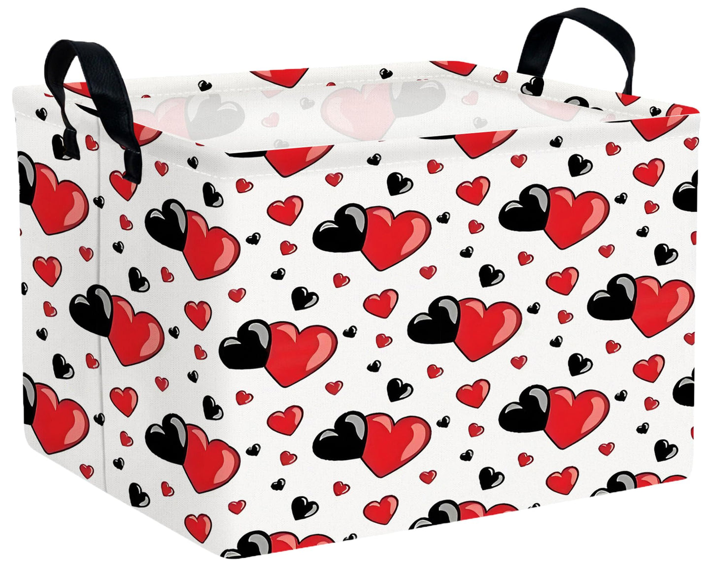 BOOHIT Valentines Day Basket for Kids Heart Shaped Empty Storage Bins for Gifts with Handles Room Decor (Red Black Double Love)