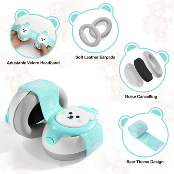 Yomauiyee Baby Headphones,Bear Baby Ear Protection Noise Cancelling Headphones For Infants 0-36 Months,Baby Travel Essentials Wi
