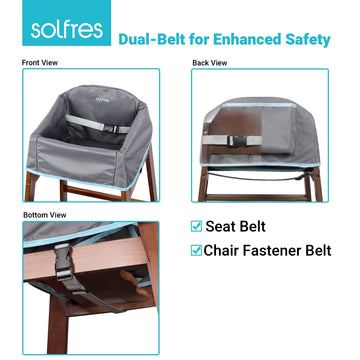 Solfres Dual-Belt High Chair Cover, Baby High Chair Cover, Upgrade Version, For Wooden Or Restaurant High Chair, Sturdy And Robu