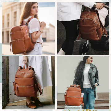 Mominside Diaper Bag Backpack With 6 Insulated Pockets, Leather Diaper Bag, Large Baby Bag For Mom, Baby Registry, 18 Pockets, C