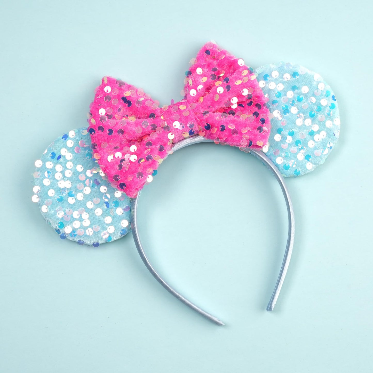 zhezesmila Sparkling Mouse Ears Sequin Bow Ears Headband for Women Hair Band Dazzling Accessories Headwear for Princess Costume