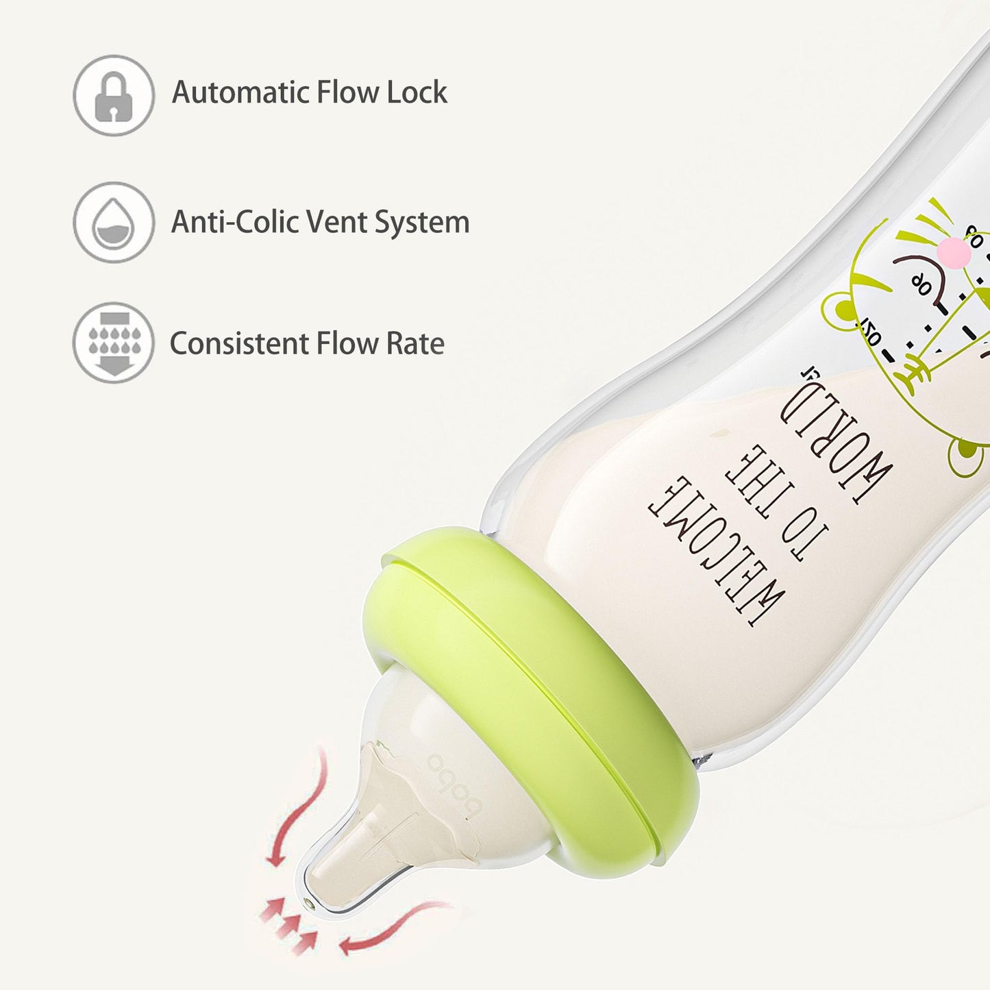 Yohkoh Natural Glass Baby Bottle With Natural Response Nipple, Newborn Anti-Colic Baby Bottles, Wide Neck Mushroom Cap Baby Bott