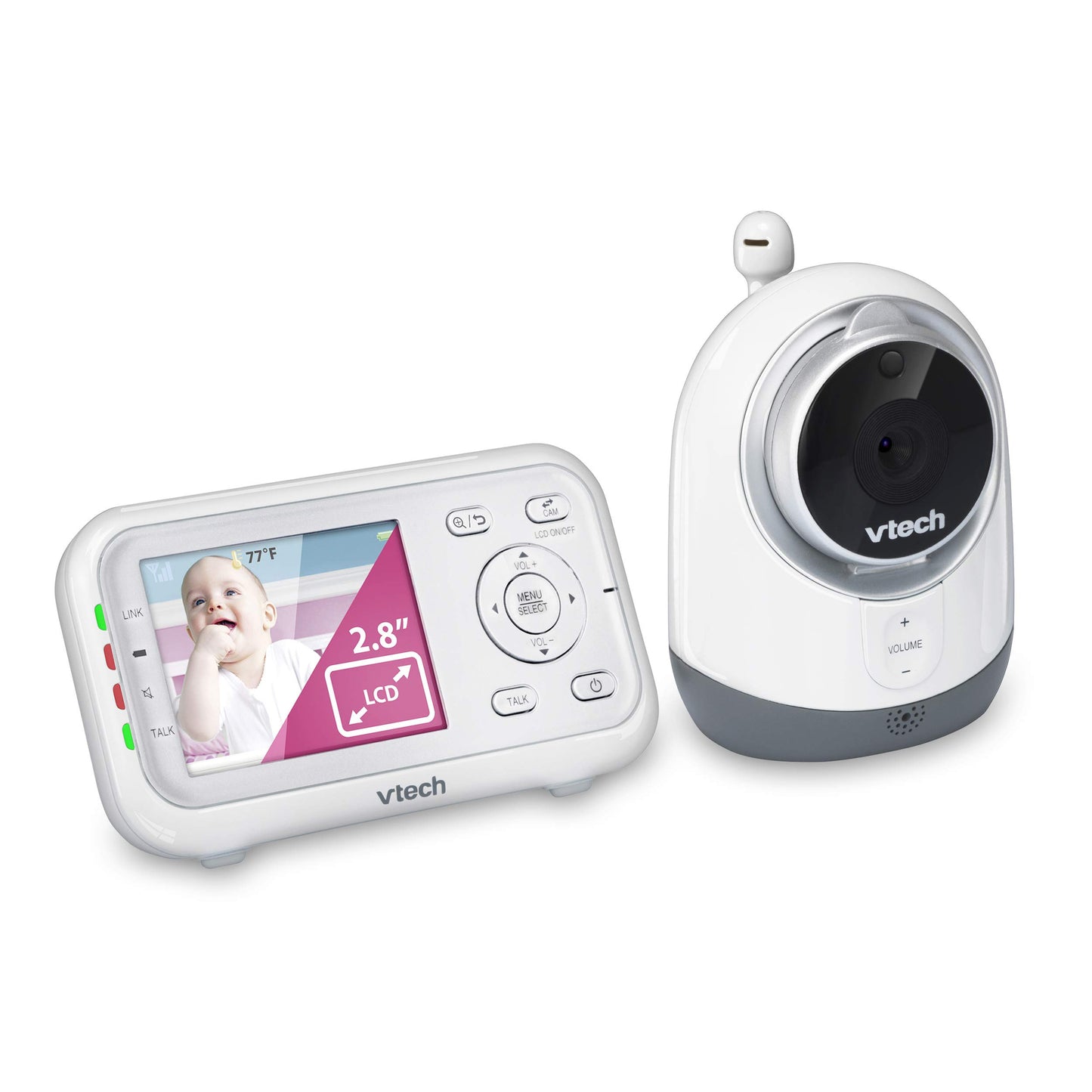 VTech VM3253 Video Monitor with 2.8 Auto On Screen, Invisible LED Infrared Night Vision, 2Way Talk, Sound & Temperature Alert,