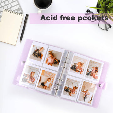 Ayorasly Polaroid Photo Album With 200 Pockets, Shiny Photocard Binder, Purple Memory Book, Pvc Cover Portable Small Album For 2