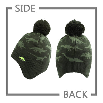 Jangannsa Knitted Baby Hat Scarf Set Winter Warm Boys Girls Beanie Fleece Lining Toddler Kids Hats With Pompom (Olive Green Hat,