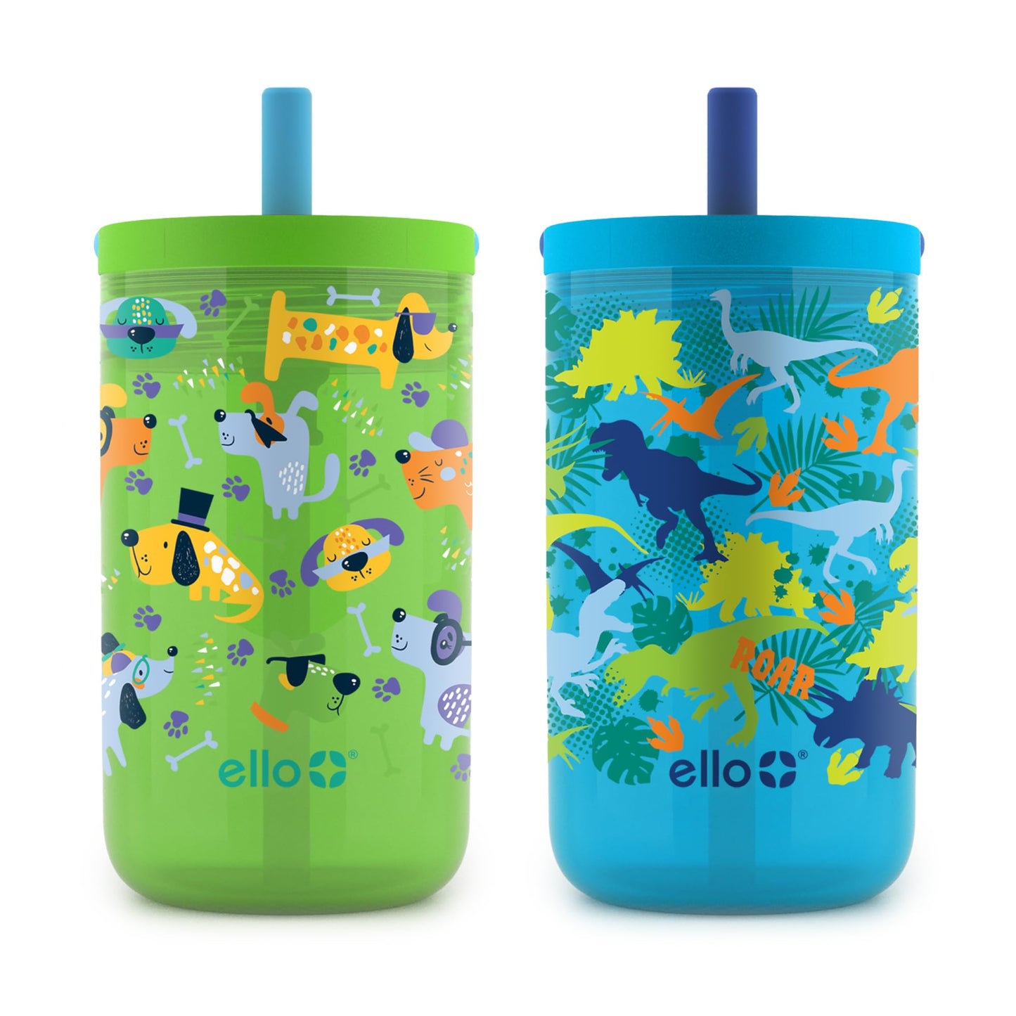 Ello Bop 2-Pack 12oz Kids Plastic Tumbler Set with Carry Loop | Leak-Proof Slider Lid | Removable Spill Resistant Soft Straw | B