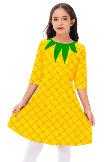 Remimi Girls Pineapple Dresses Halloween Fruit Dress Printed A-Line Party Dress 13-14 Years