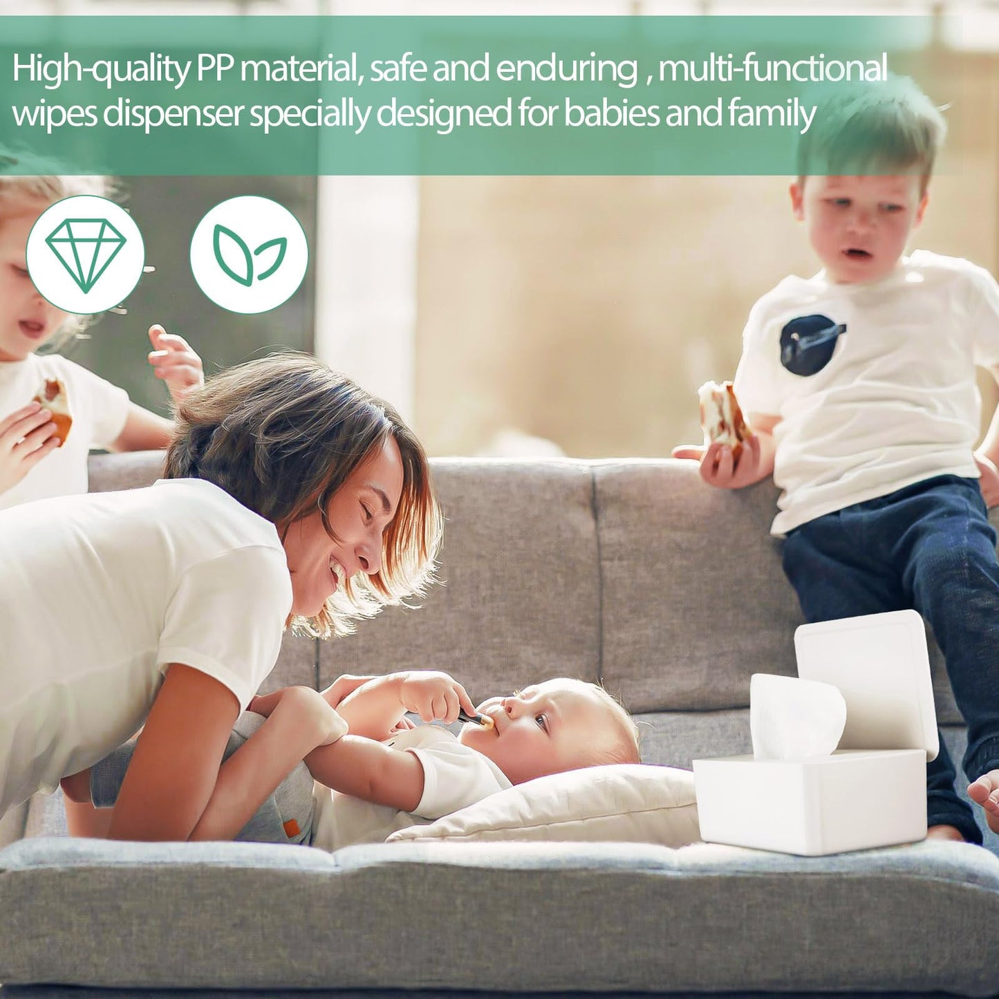 Whiidoom Diaper Wipes Dispenser Wipes Holder, Wipes Tissue Case Keeps Wipes Fresh Tissue Wipes Container With Lid (White)