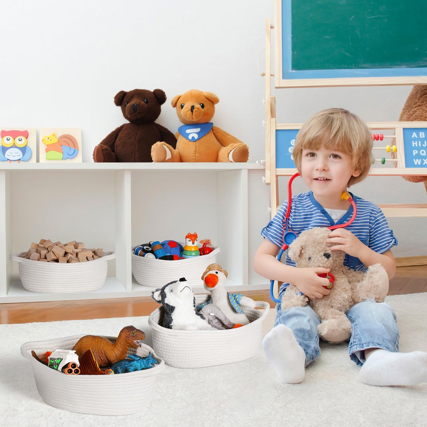 Small Woven Basket With Gift Bags And Ribbons, Empty Decorative Gift Chest Box, Cute Baby Gift Basket For Nursery, Cotton Rope R