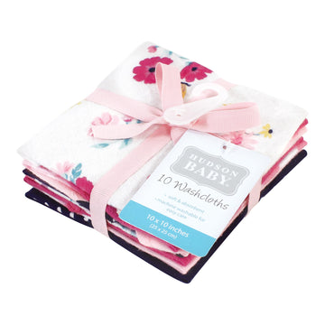 Hudson Baby Unisex Baby Flannel Cotton Washcloths, Butterfly Floral 10 Pack, One Size