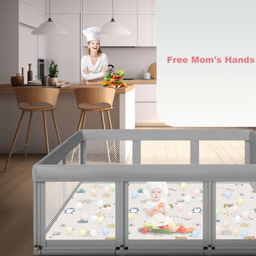 Large Baby Playpen With Mat, 74' 50', Large Baby Play Yards Indoor & Outdoor, Sturdy Safety Baby Play Pen With Soft Breathab