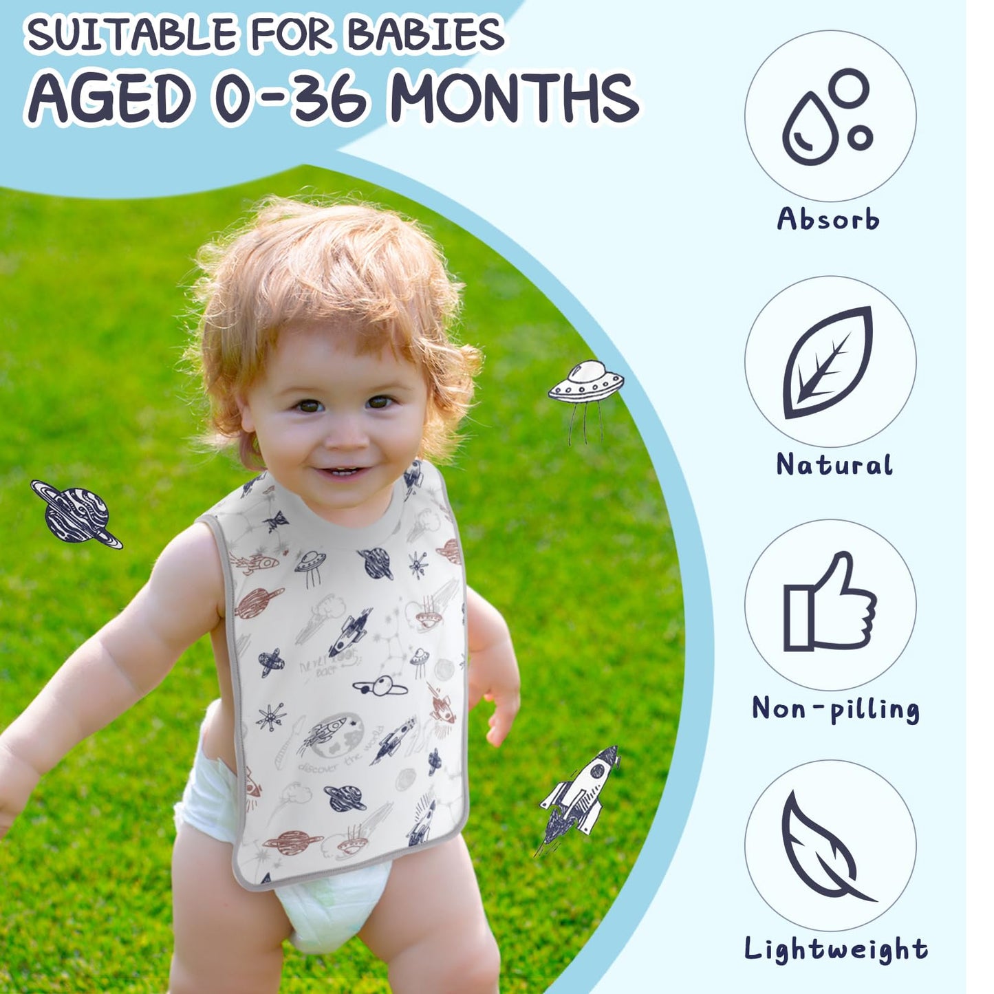 Newwiee 5 Pcs Large Towel Bib Toddler For Baby Toddler Cloth Bib Soft Pullover Baby Absorbent Full Coverage Drooling Feeding(Lov