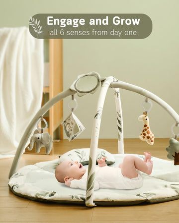 Fortella Baby Play Gym & Activity Mat, Tummy Time Mat W 5 Detachable Toys And Pillow, Large Sensory Playmat For Floor, Newborn I