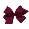 Wee Ones Girls' Classic Grosgrain Hair Bow With Scalloped Edges And Plain Wrap Center On A Weestay Hair Clip, Medium, Burgundy