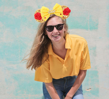 Razko Headband, Sparkle Belle Minnie Ears, Gold-Red Flower, Hairband For Disney Fans, Unisex-Kids, Unisex-Adults